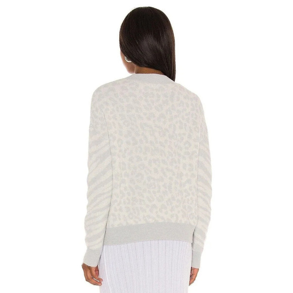 Rails Lana Sweater Grey Ivory Mixed Animal Print Size L Wool Cashmere Blend - Picture 2 of 11